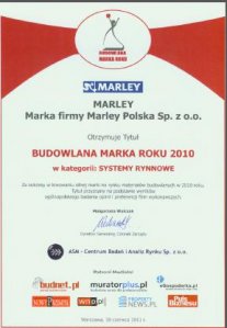  - Firma MARLEY już po raz siódmy </br>
laureatem BUDOWLANEJ MARKI ROKU !!!